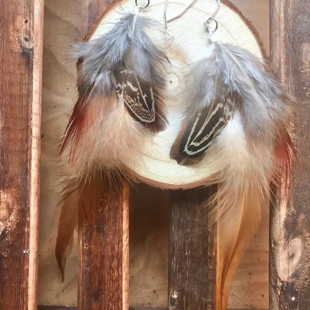Tribal Feather Earrings with sterling  silver ear hooks